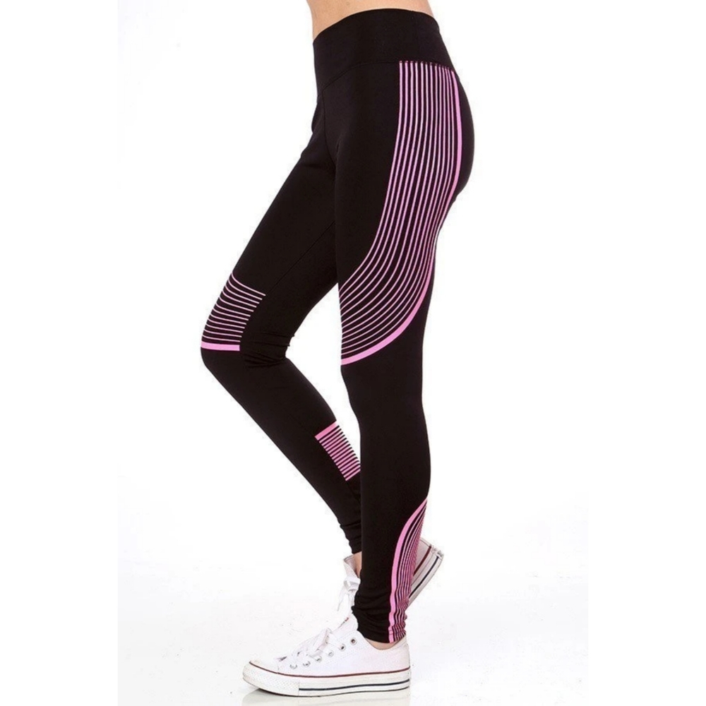 Black & Blue Side Striped Yoga Leggings - Picture 3 of 6